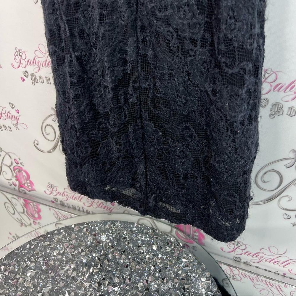 bebe dress lace Lacie floral mesh neckline Elegant Black Lace Midi Dress - Picture 6 of 14